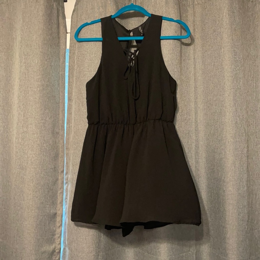 Black lace up romper